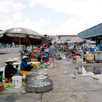 Hơn 11 giờ trưa, khu vực bán cá ở chợ đầu mối Bình Điền vẫn còn nhiều người bán