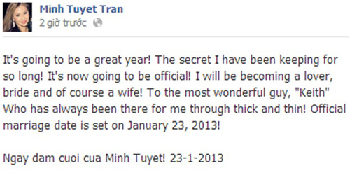 ca si minh tuyet se lay chong ngay 23/1 - 2