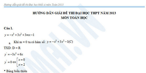 Đáp án, đề thi Đại học môn Toán khối A năm 2013 - 1