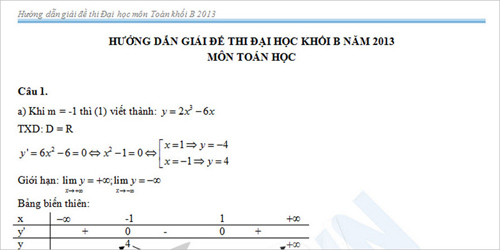 Đã có gợi ý giải môn Toán khối B năm 2013 - 1