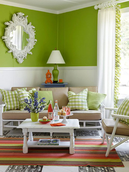 sofa màu xanh lá giúp phòng khách tươi mát hơn