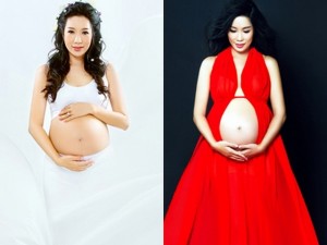Trịnh Kim Chi khoe trọn bụng bầu con gái sắp sinh
