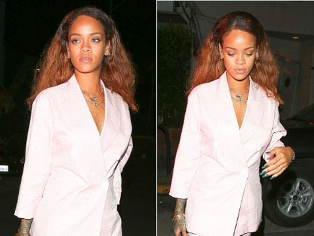 Nữ ca sĩ Rihanna diện đồ lệch pha đi ăn tối