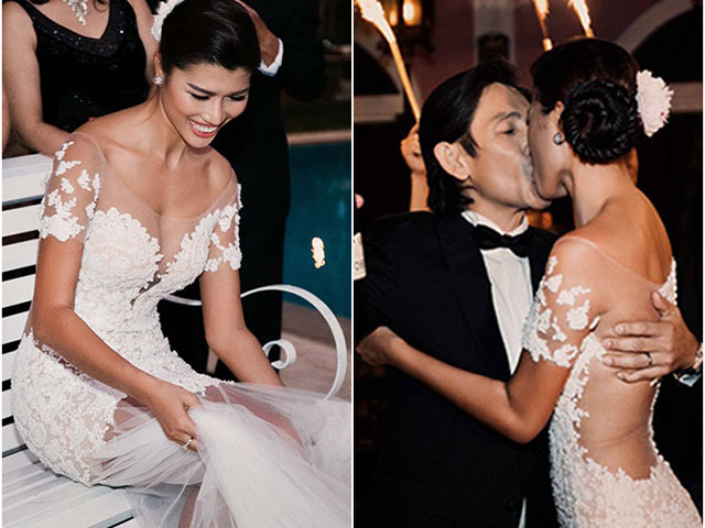 Trang Lạ hôn ông xã Việt kiều trong đám cưới lãng mạn
