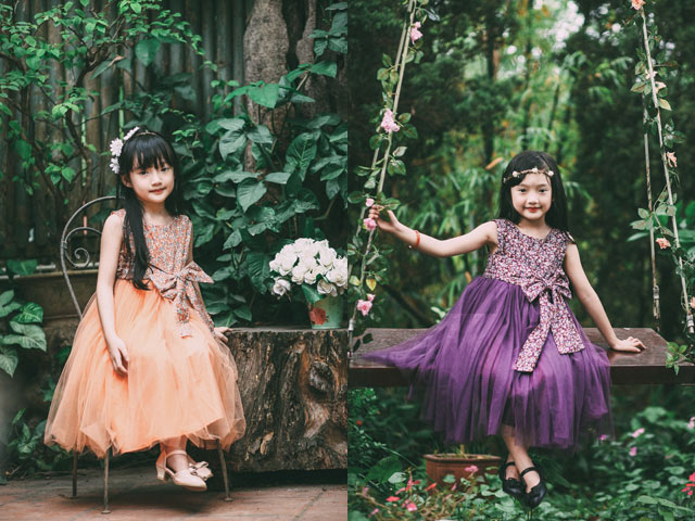 Váy công chúa cổ vuông tay bồng hồng/xanh/cam Gemini - LOVEKIDS.VN -  Vietnamese Children Clothing Brands.