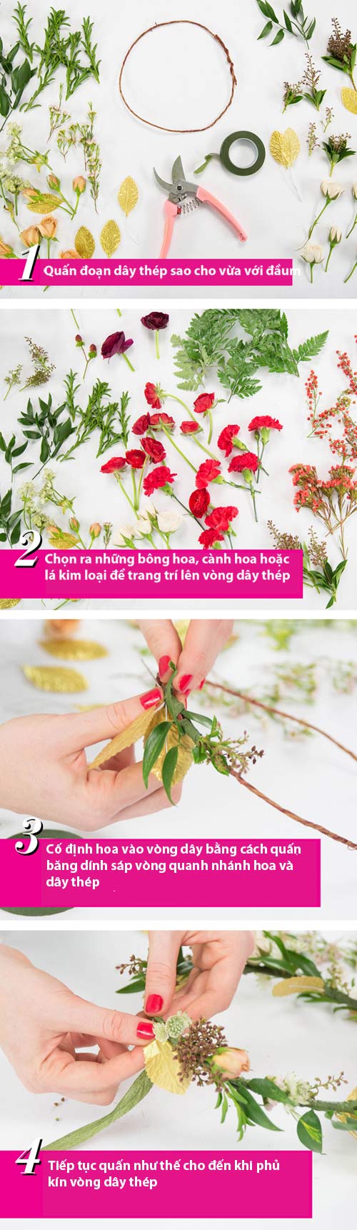 Tự tết vòng hoa tuyệt xinh cho cô dâu ngày cưới