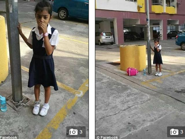 Mẹ xích con gái 8 tuổi vào cột đèn vì tội trốn học khiến nhiều người bức xúc