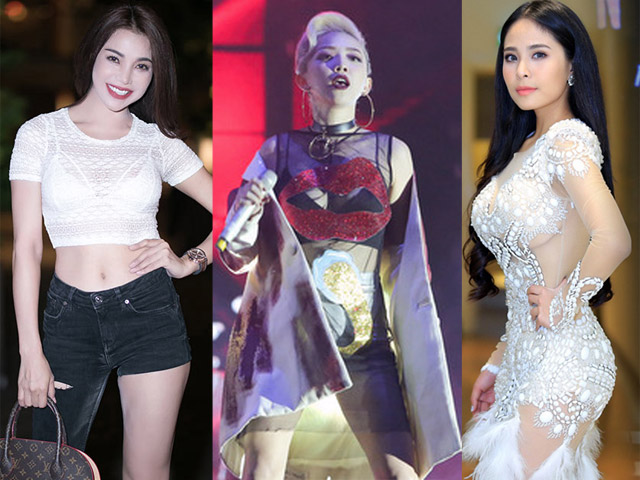 Ca nương Kiều Anh siêu vòng 1, Tóc Tiên mặc váy dán hình lưỡi gây nhức mắt