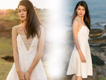 Á hậu Thuỳ Dung diện váy trắng, khoe vẻ đẹp mong manh ở đảo Phú Quý
